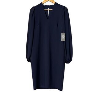 Vince Camuto Chiffon Sleeve Sheath dress Navy blue size 8 new